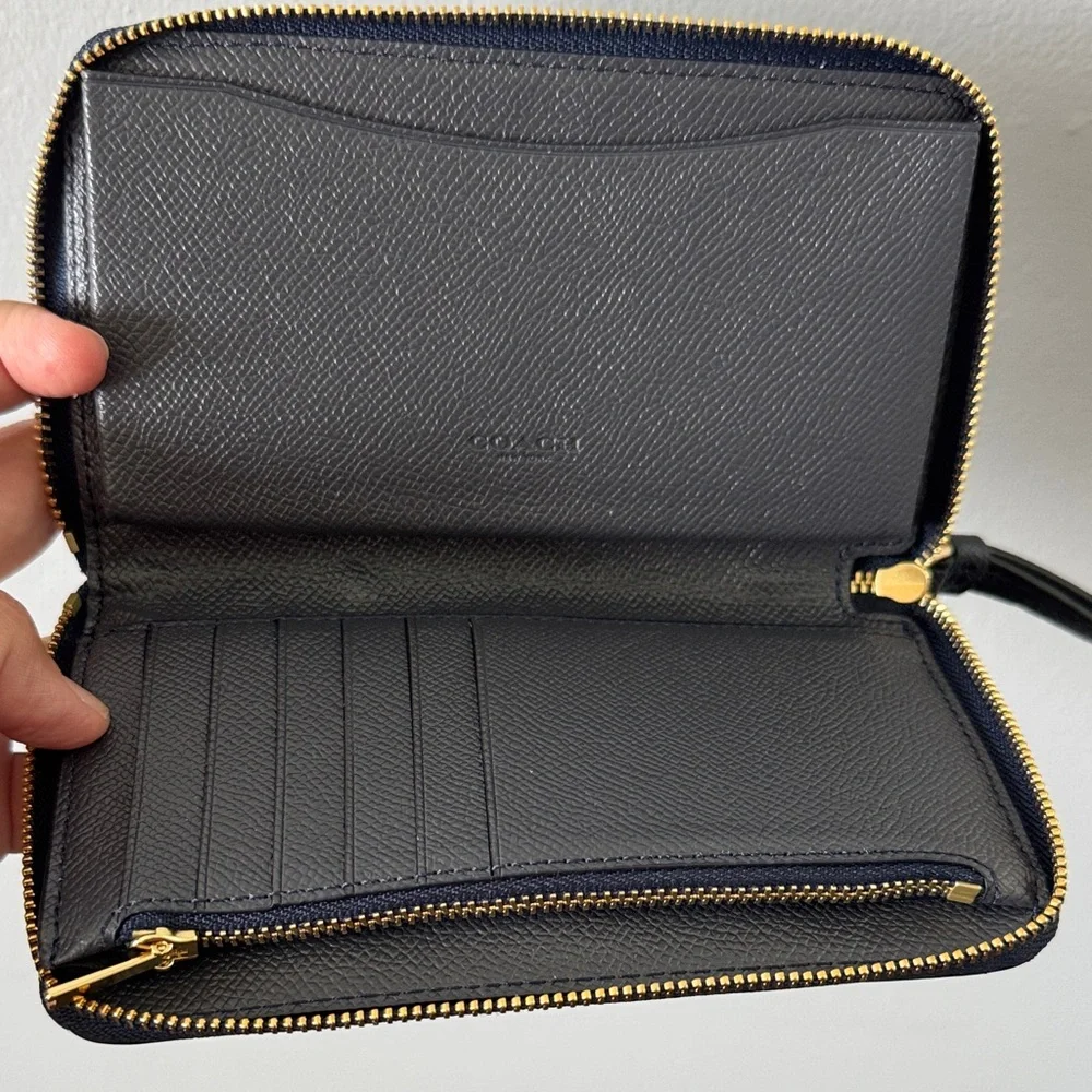 Coach Navy Leather Wristlet with Gold Accents - Picture 2 of 4